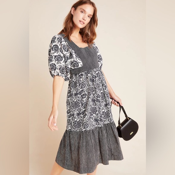 Anthropologie Blooming print Adrienne Flounced Cotton Floral Midi Dress NWT - Picture 1 of 12